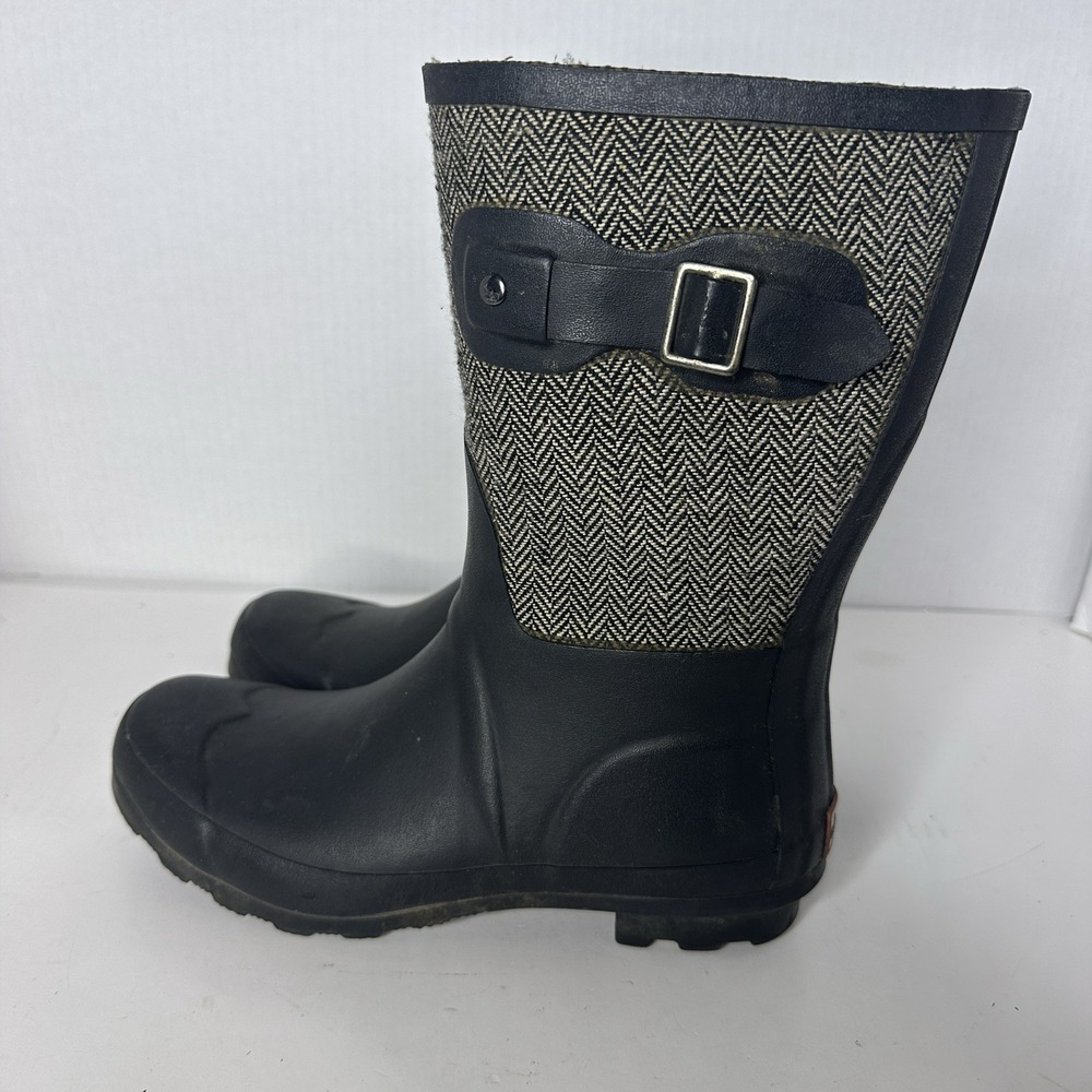 Chooka RAIN BOOTS (Size 7) WOMEN Mid Rise BLACK & PLAID Waterproof RUBBER‎ Lined